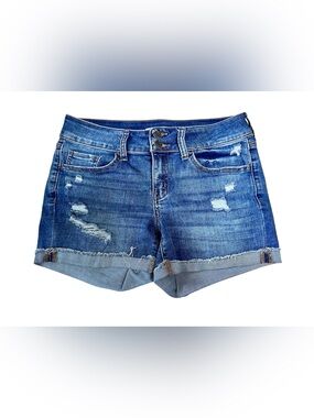 SO Blue Distressed Cuffed Denim Shorts